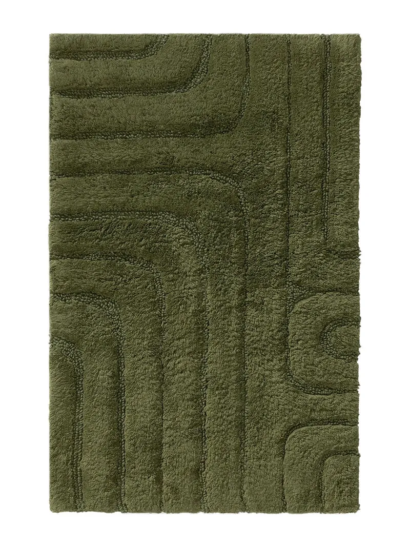 Tapis géométrique design de bain vert en coton 50x80 cm