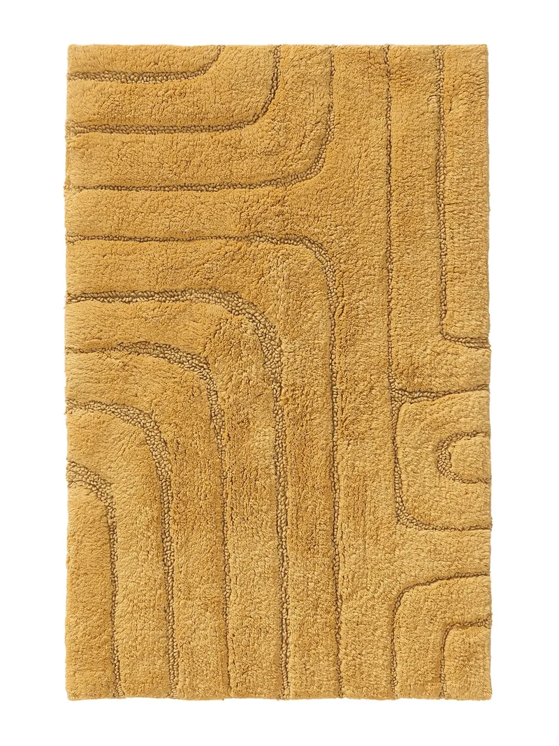 Tapis géométrique design de bain jaune en coton 50x80 cm