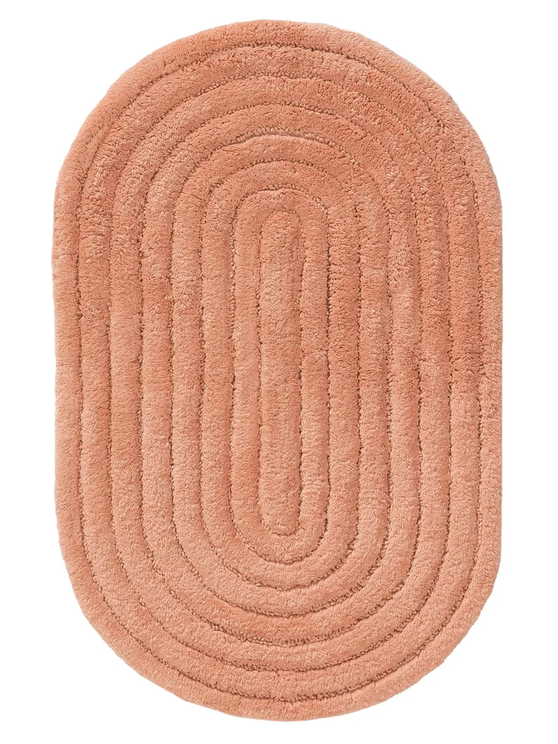 Tapis géométrique de bain orange pêche en coton 70x120 cm