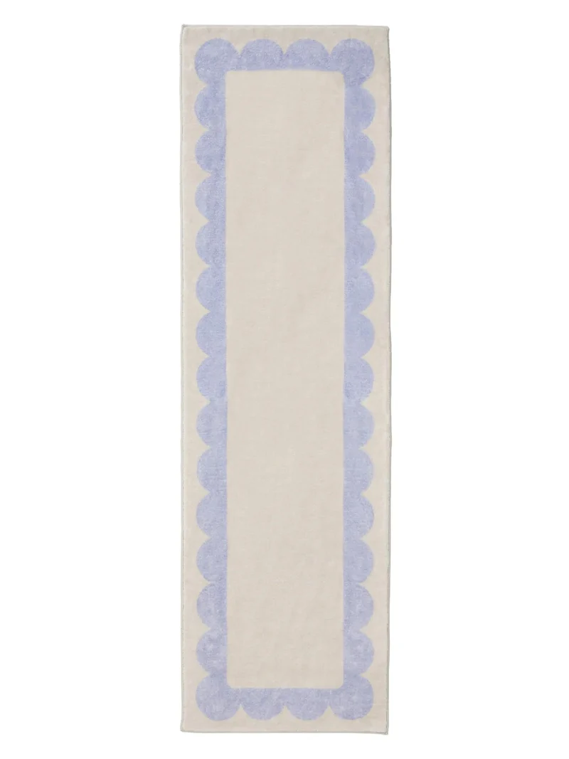 Tapis moderne encadrement retro de couloir beige et violet 70x240 cm