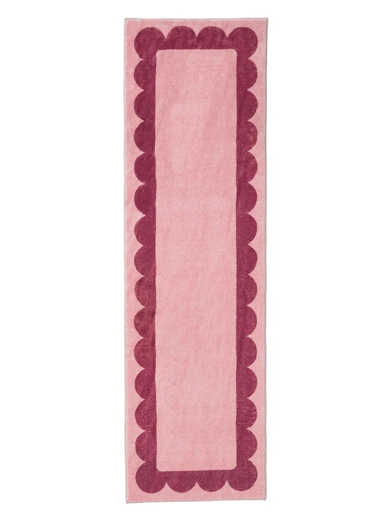 Tapis moderne encadrement retro de couloir rose et fushia 70x240 cm