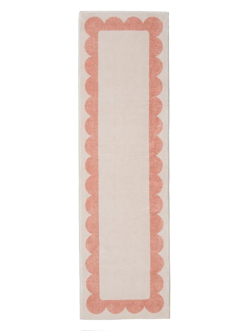 Tapis moderne encadrement retro de couloir beige et orange 70x240 cm