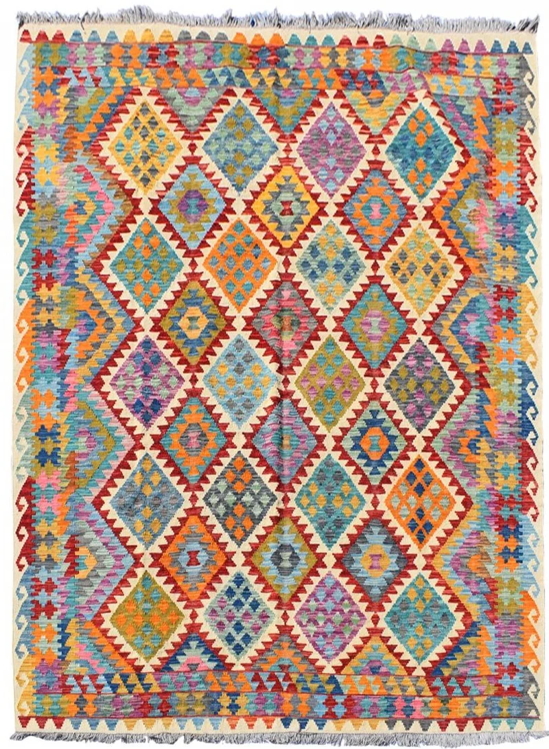 Tapis Kilim Multicolore en Laine 204x283 cm – Royaume du Tapis