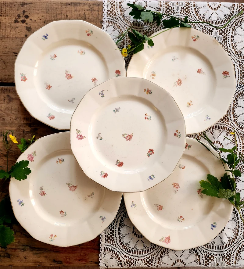 Assiettes plates Sarreguemines fleurie - lot de 5