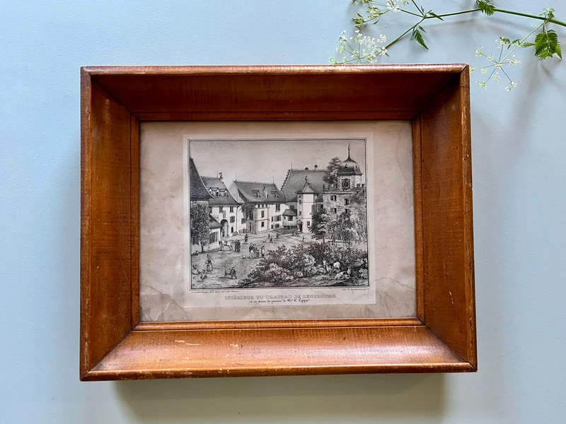 Lithographie numéroté de Elgelmann « intérieur du château de Lenzbourg »