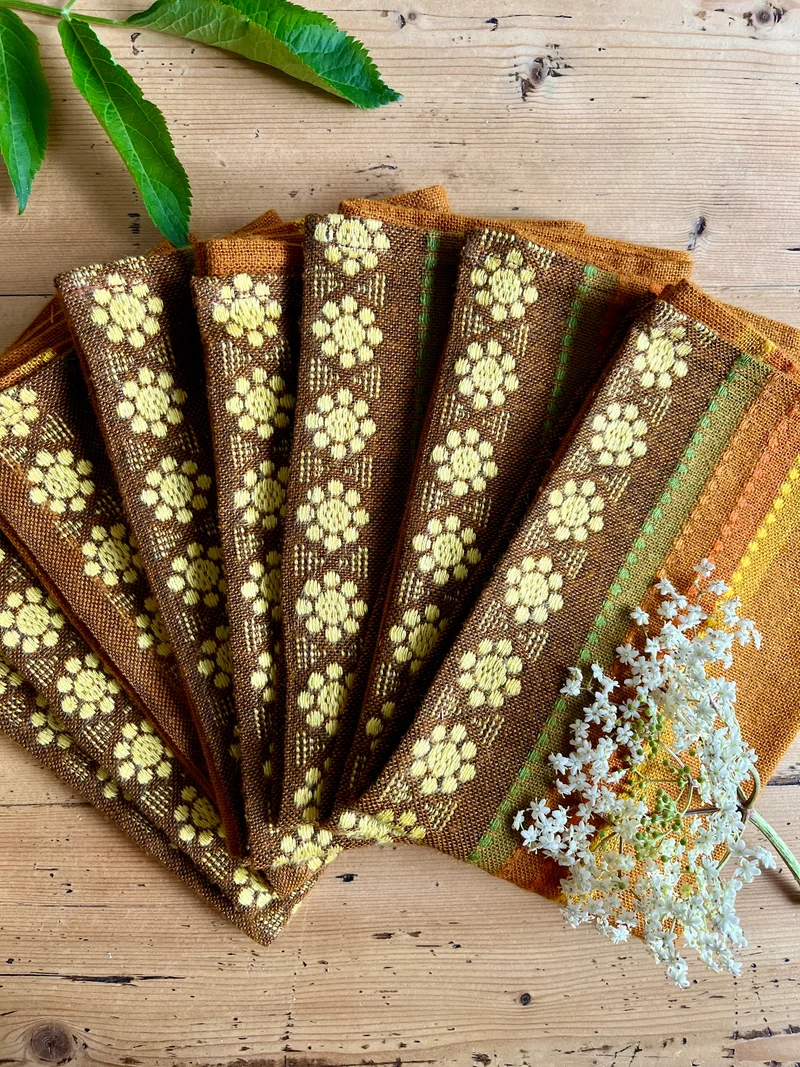 Lot de 9 serviettes jaunes vintage