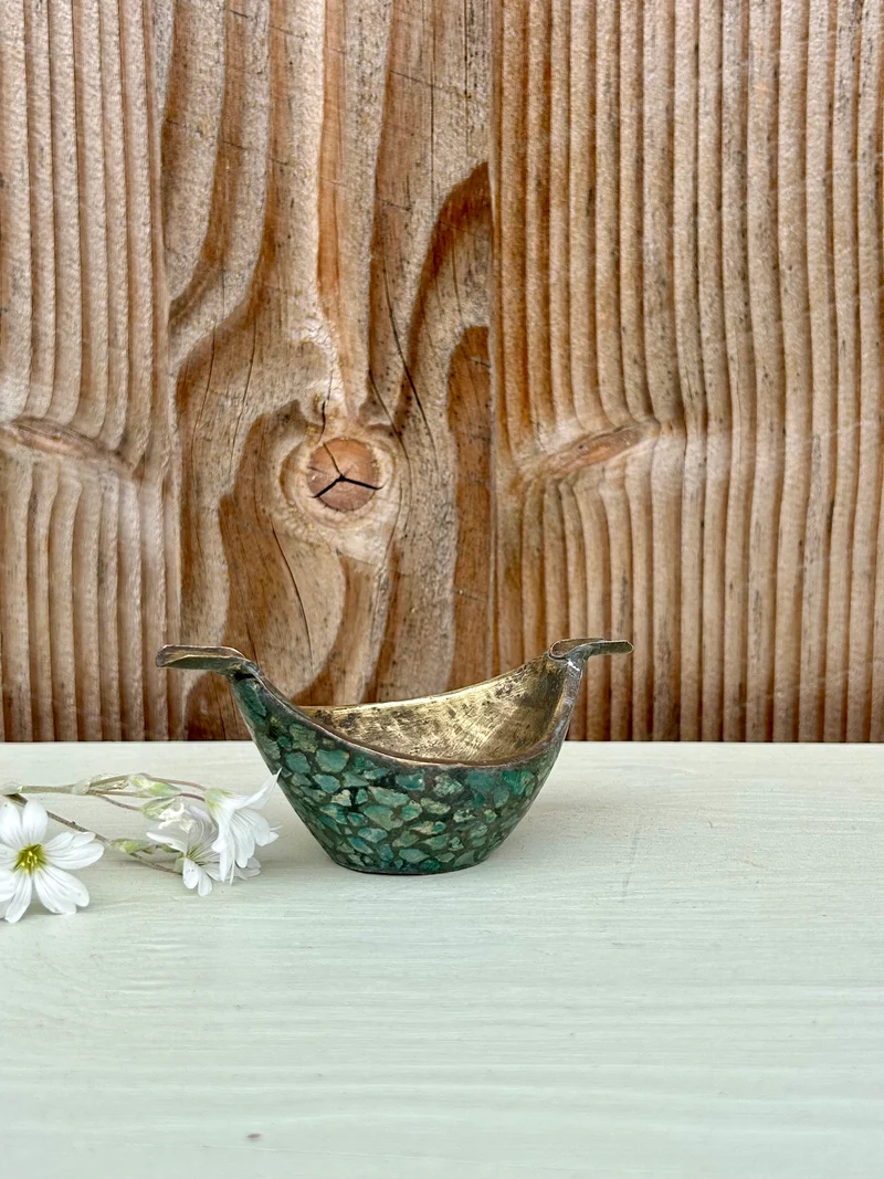 Cendrier en laiton et mosaïque turquoise