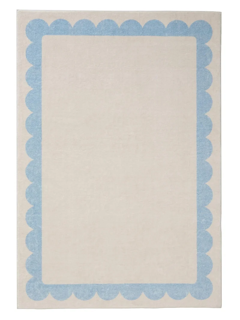 Tapis moderne encadrement retro beige et bleu 120x170 cm