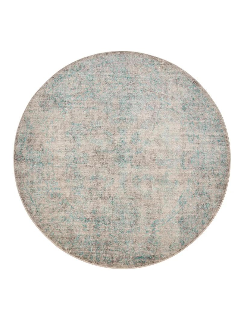 Tapis vintage oriental rond gris et turquoise 160 cm de diamètre