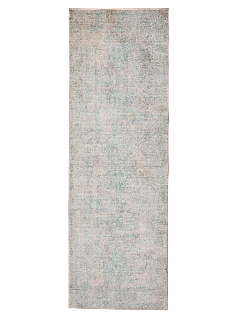 Tapis vintage oriental de couloir gris et turquoise 80x240 cm