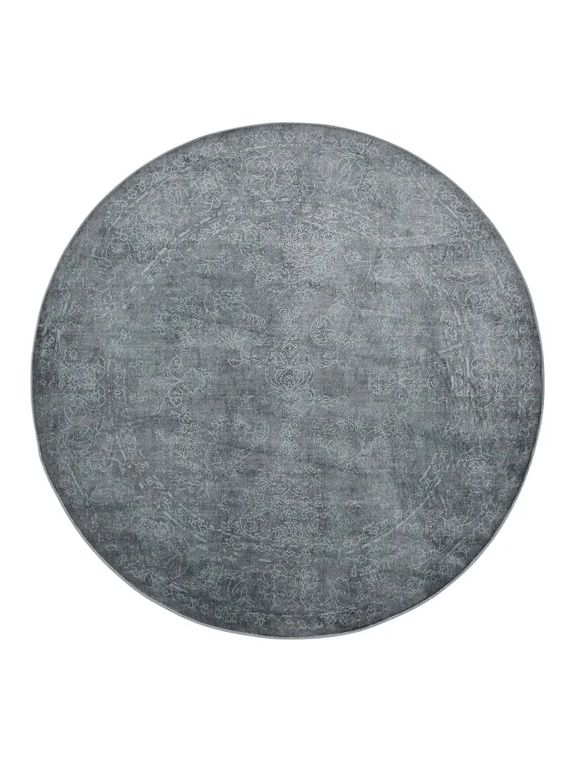 Tapis vintage oriental rond gris et blanc 160 cm de diamètre
