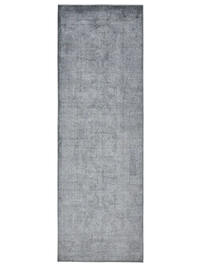 Tapis vintage oriental de couloir gris et blanc 80x240 cm