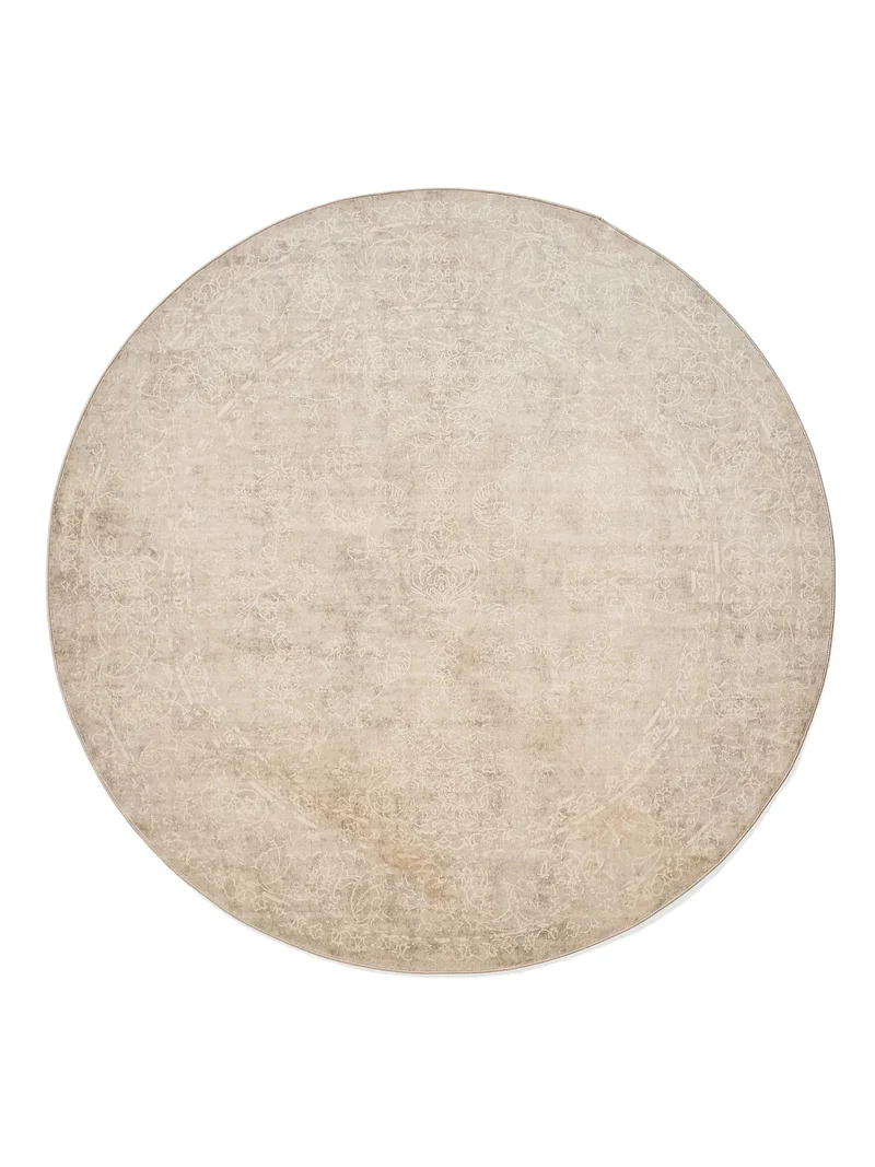 Tapis vintage oriental rond crème et beige 160 cm de diamètre