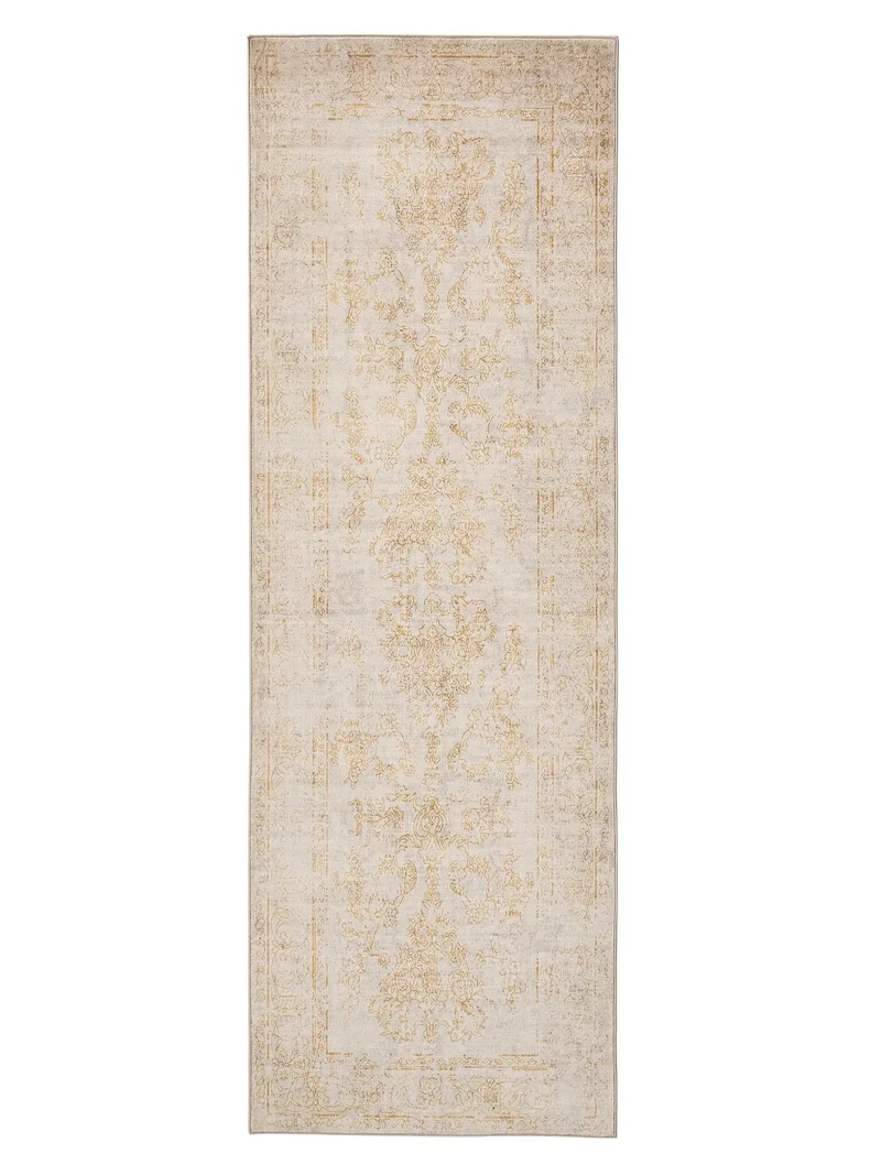 Tapis vintage oriental de couloir beige et jaune 80x240 cm