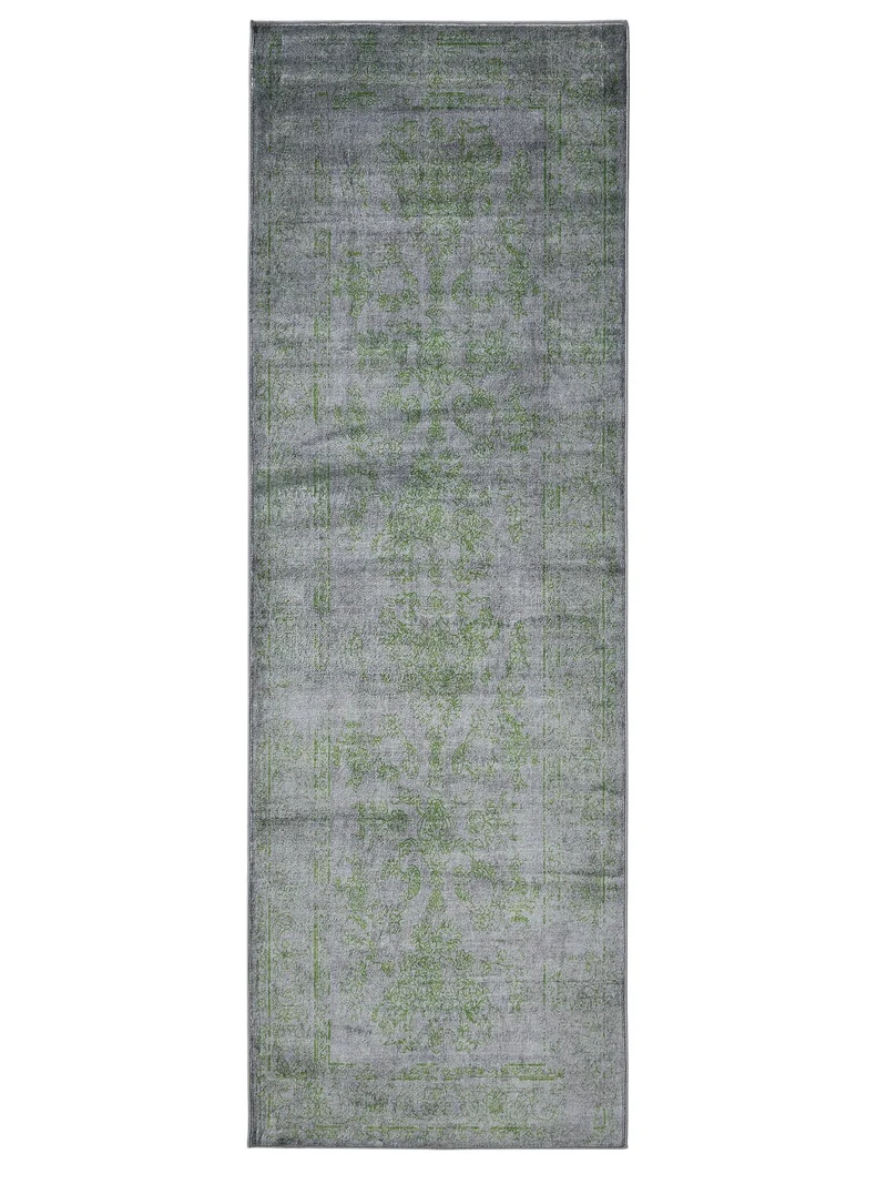 Tapis vintage oriental de couloir gris et vert 80x240 cm