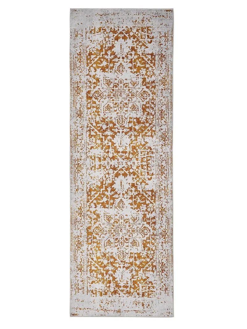 Tapis vintage oriental de couloir gris et orange 80x240 cm