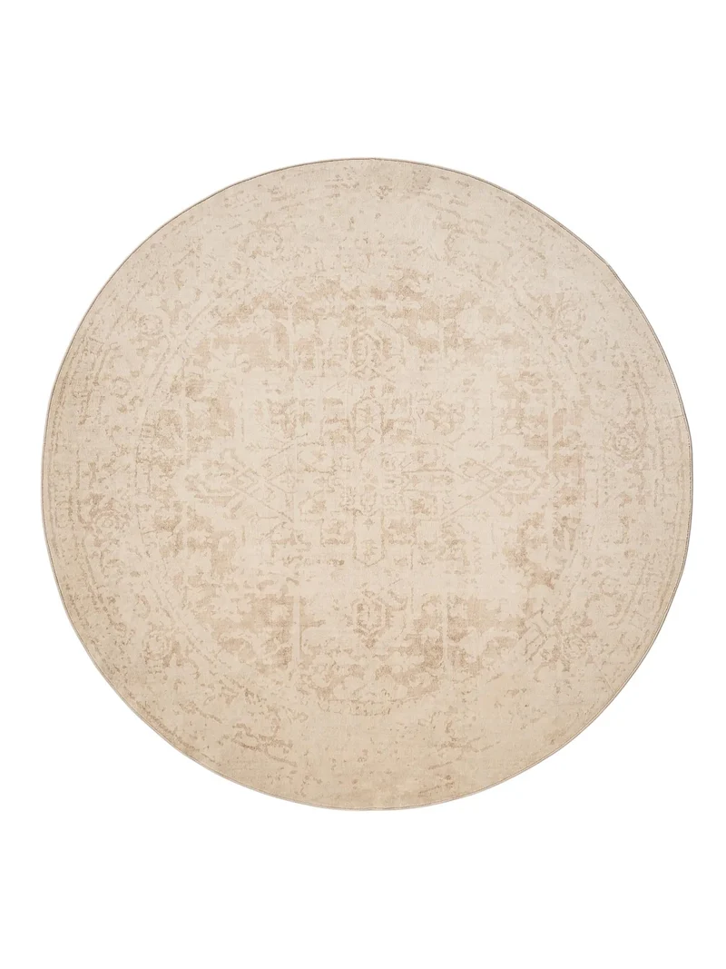 Tapis vintage oriental rond beige 160 cm de diamètre
