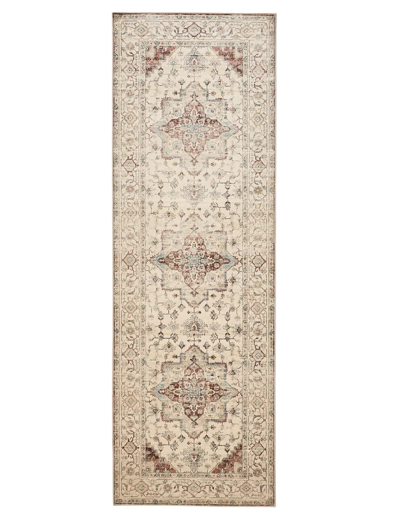 Tapis vintage oriental de couloir beige et rouge 80x240 cm