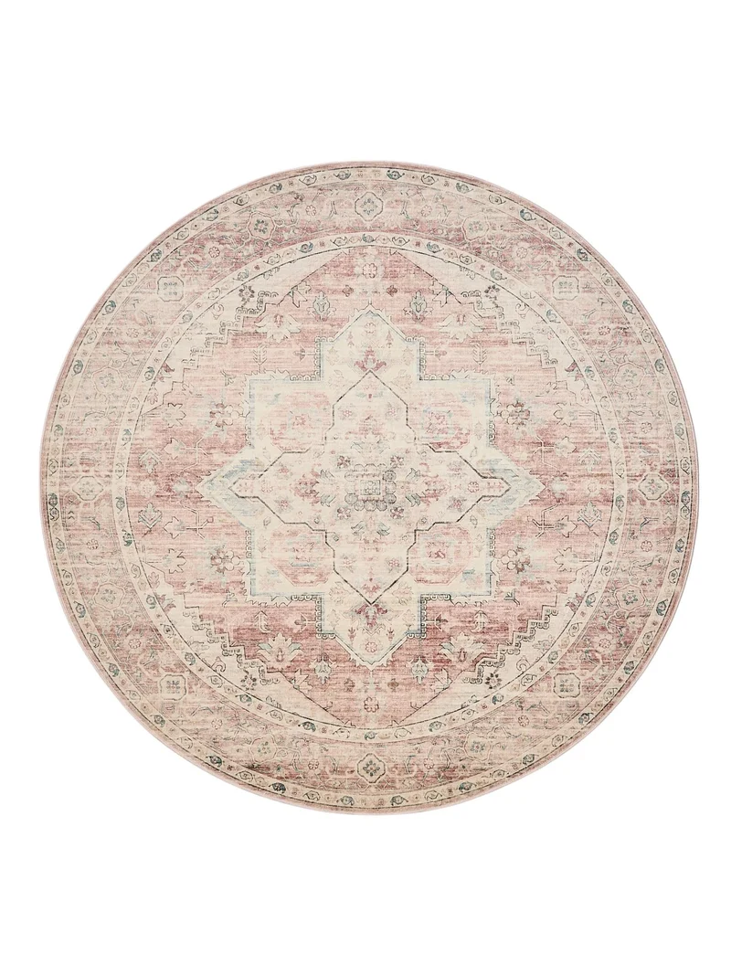 Tapis vintage oriental rond rose 160 cm de diamètre