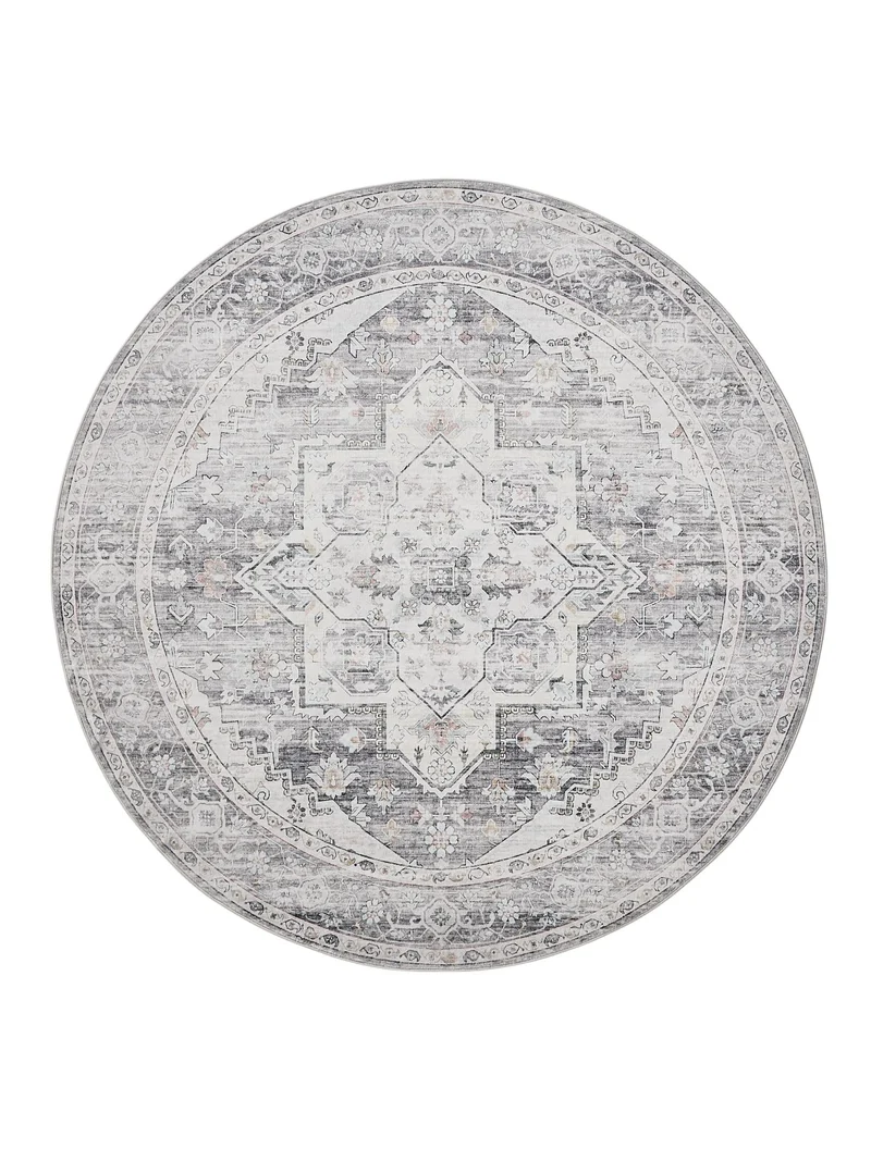 Tapis vintage oriental rond gris 160 cm de diamètre