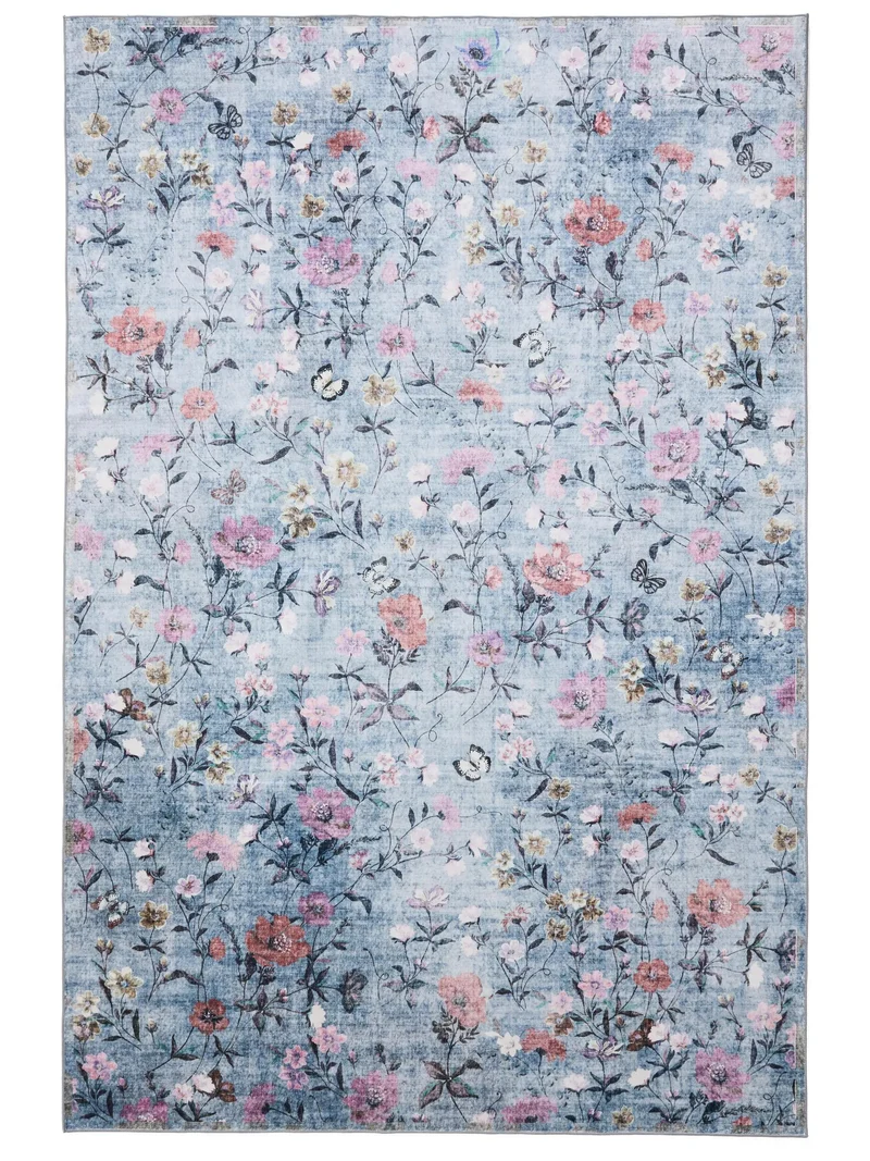 Tapis rétro motif à fleurs bleu et rose 120x170 cm