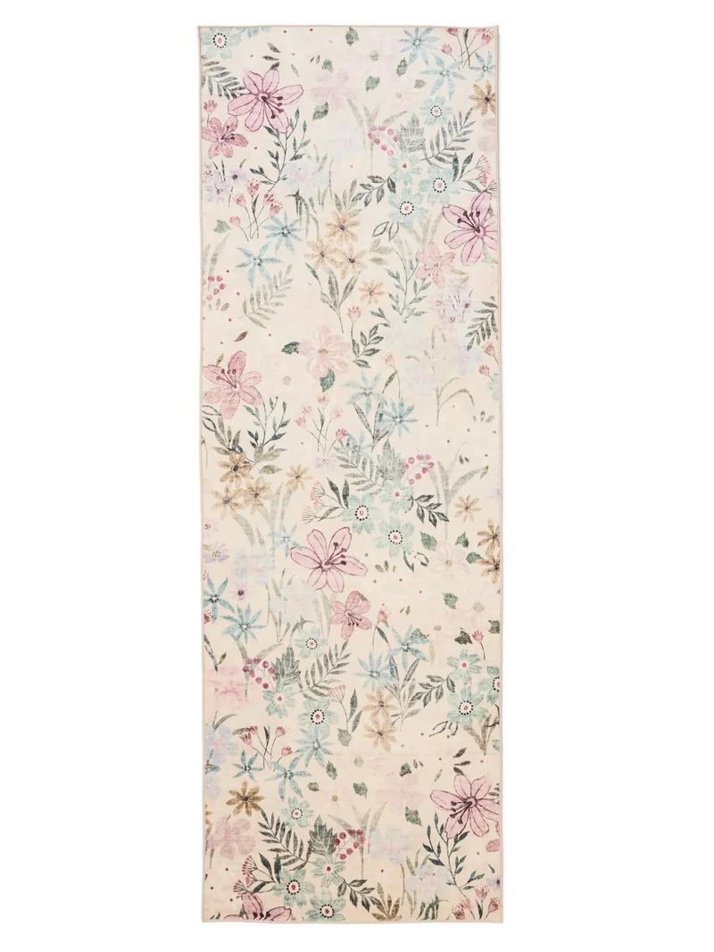 Tapis rétro motif à fleurs de couloir multicolore et rose poudré 80x240 cm