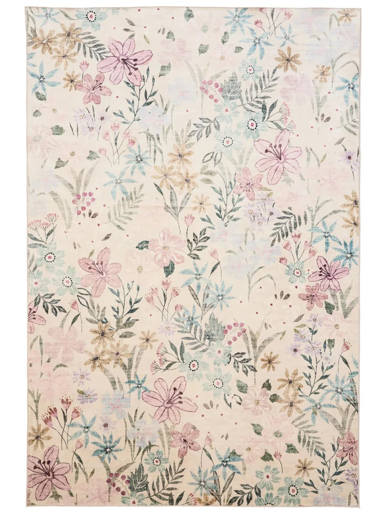 Tapis rétro motif à fleurs multicolore et rose poudré 120x170 cm