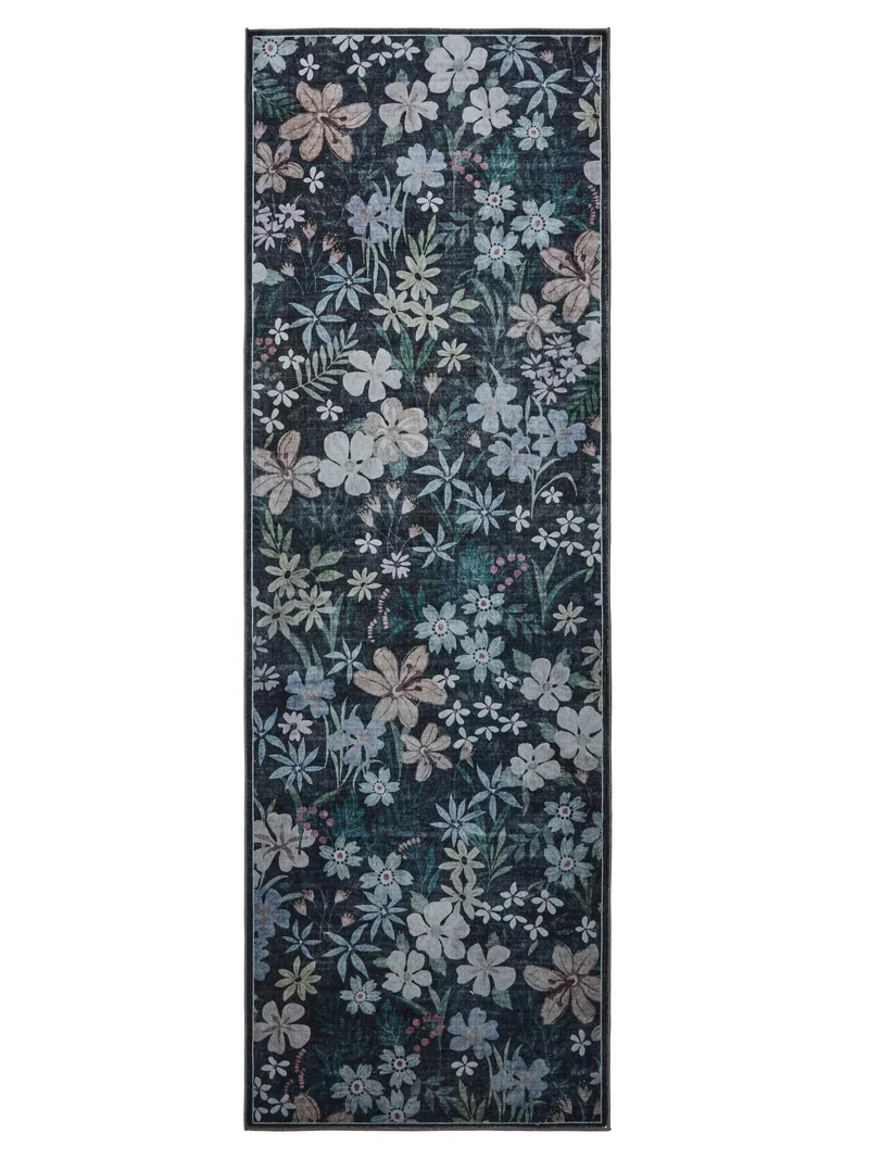 Tapis rétro motif à fleurs de couloir multicolore et noir 80x240 cm