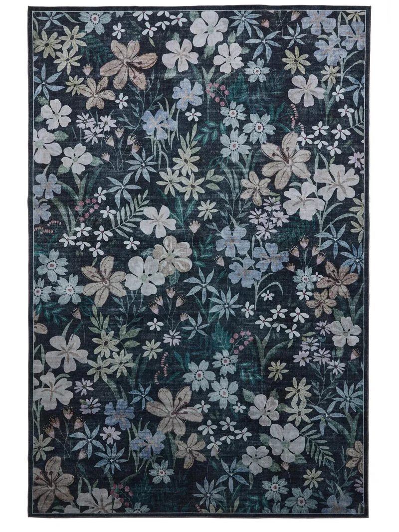 Tapis rétro motif à fleurs multicolore et noir 120x170 cm