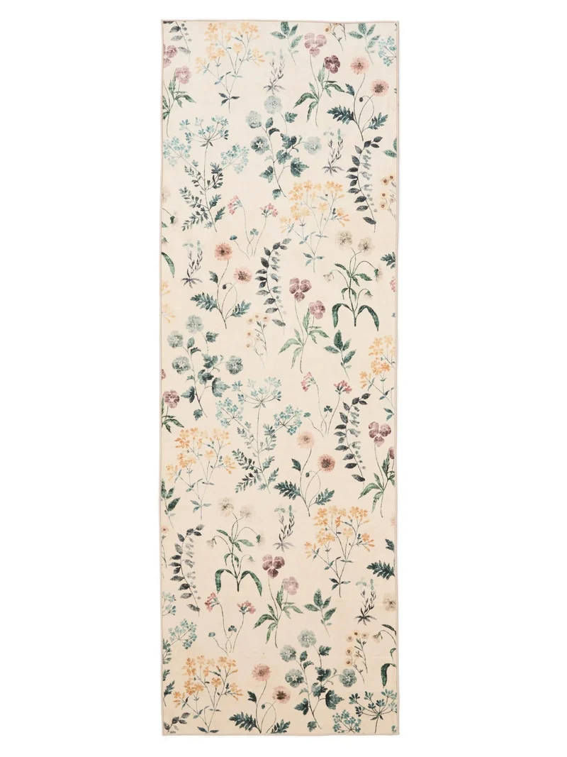Tapis rétro motif à fleurs de couloir multicolore et beige 80x240 cm