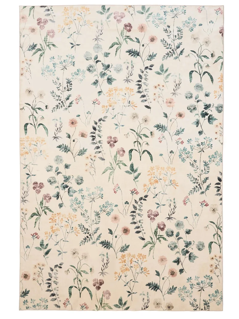 Tapis rétro motif à fleurs multicolore et beige 80x150 cm