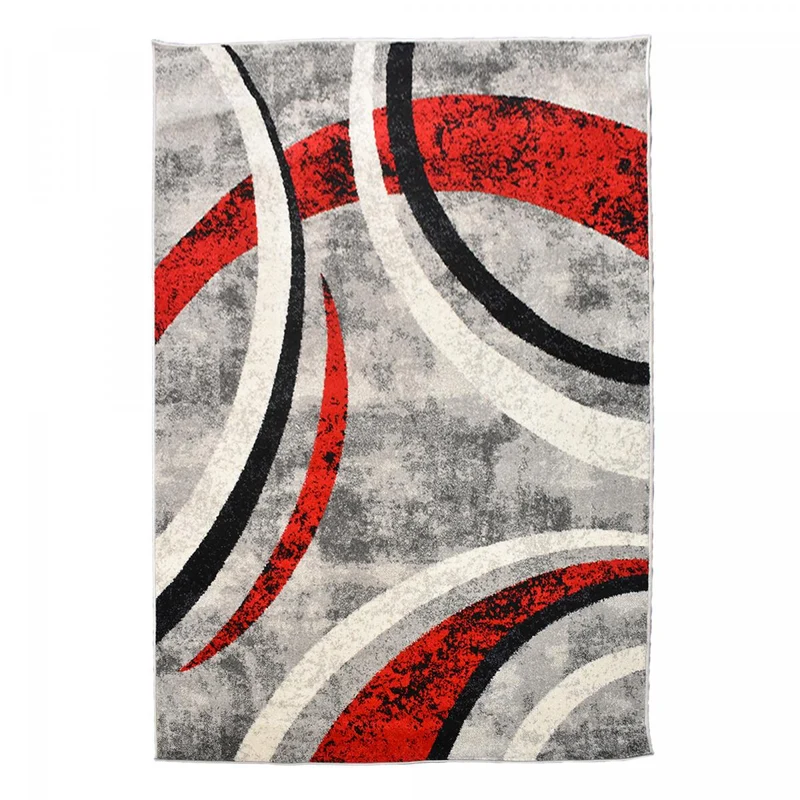 Tapis Gris et Rouge Ligne en Polypropylène 120x170 cm – Jadorel