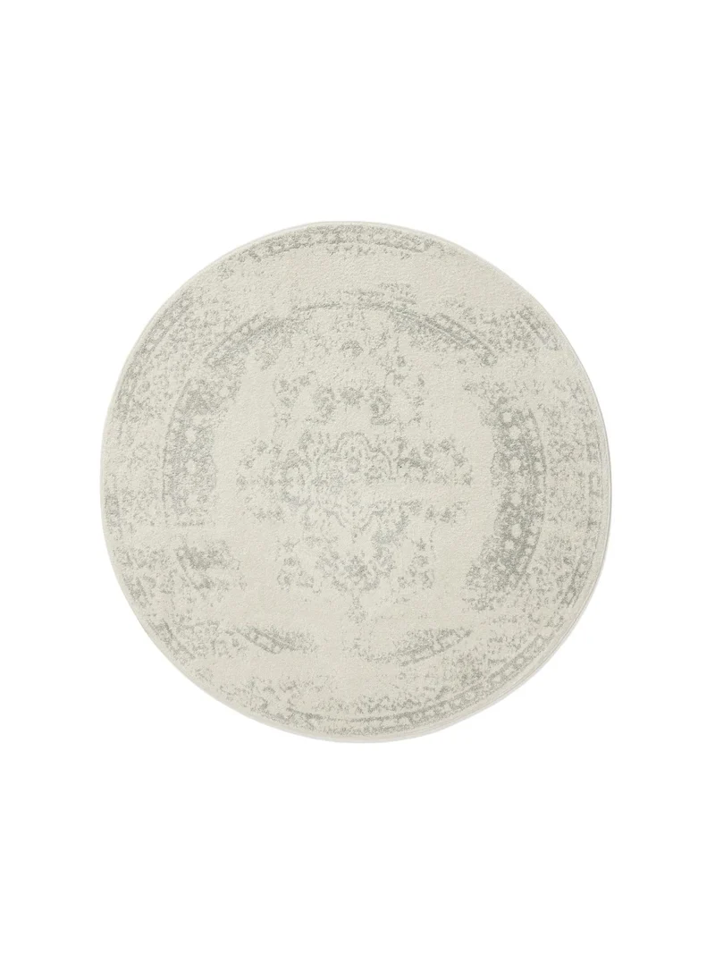 Tapis vintage motif oriental rond blanc et vert clair 120 cm de diamètre