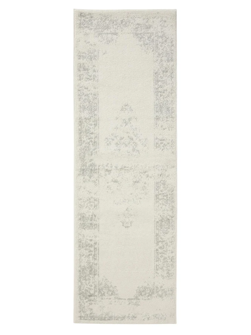 Tapis vintage motif oriental de couloir blanc et vert clair 80x240 cm