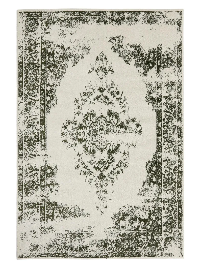 Tapis vintage motif oriental beige et vert 80x150 cm