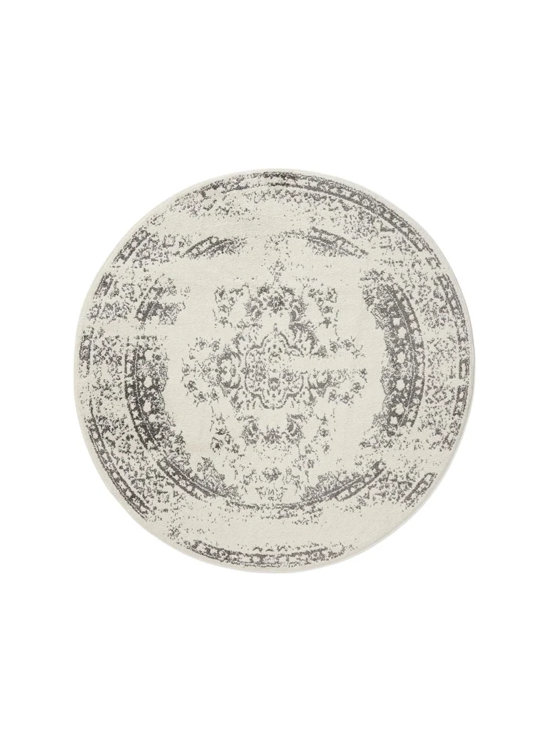 Tapis vintage motif oriental rond beige et gris 160 cm de diamètre