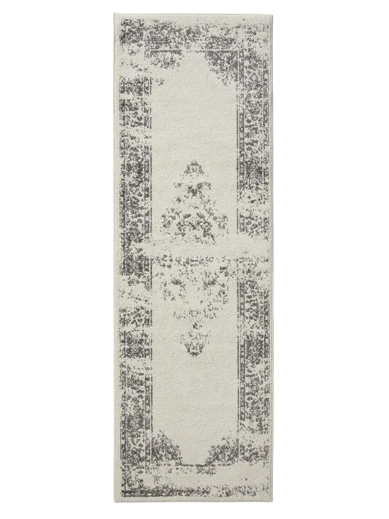 Tapis vintage motif oriental de couloir beige et gris 80x240 cm