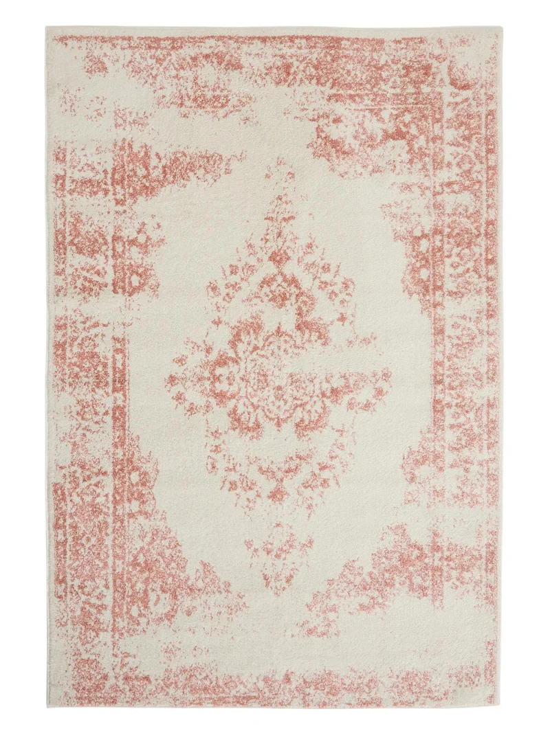 Tapis vintage motif oriental blanc et terracotta 60x120 cm