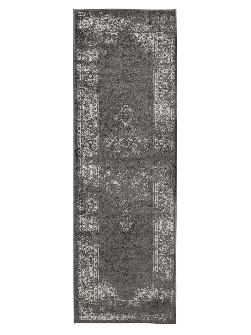 Tapis vintage motif oriental de couloir gris 80x240 cm