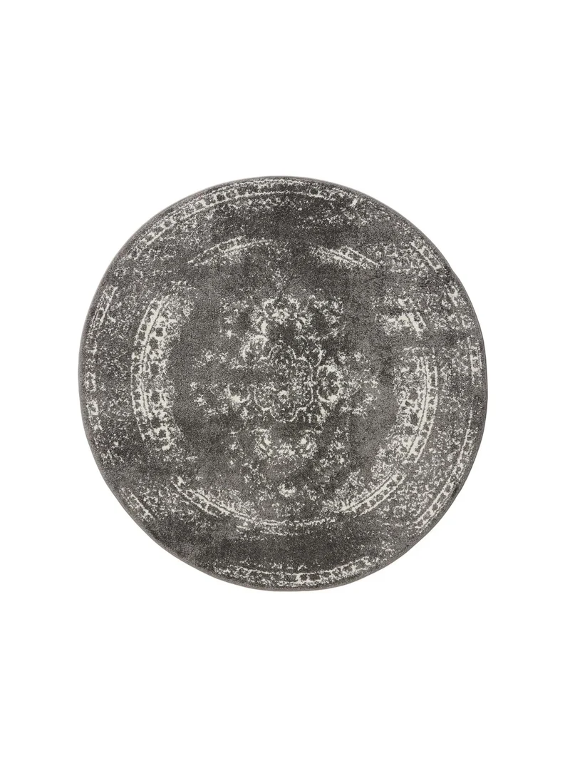 Tapis vintage motif oriental rond gris 160 cm de diamètre