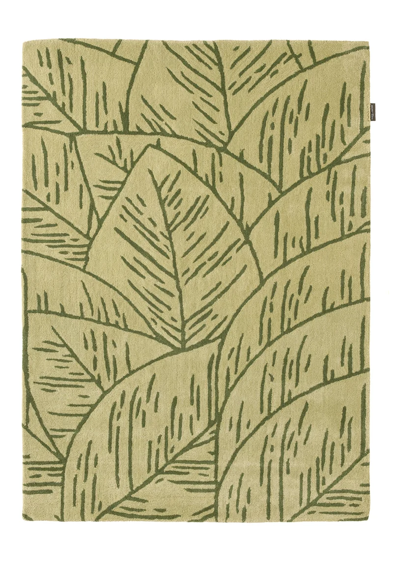 Cèdre blanc – Tapis en laine motif feuillage - vert