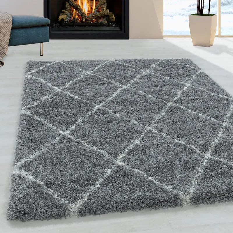 ALVOR – Tapis shaggy à poils longs motif berbère gris – ALV3401GRI
