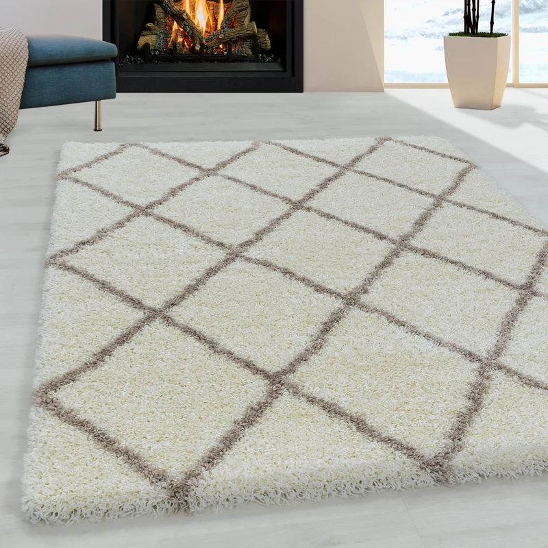 ALVOR – Tapis shaggy à poils longs motif berbère crème – ALV3401CRE