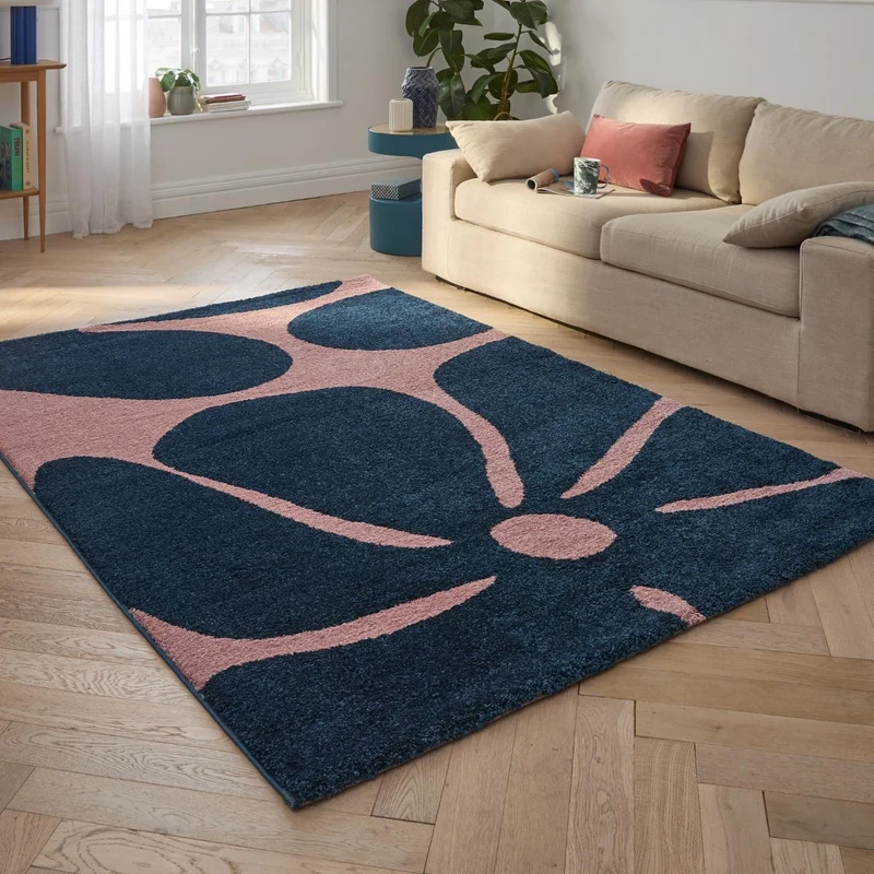 GROOVY - Tapis salon vintage année 70 bleu - GRO385BLE