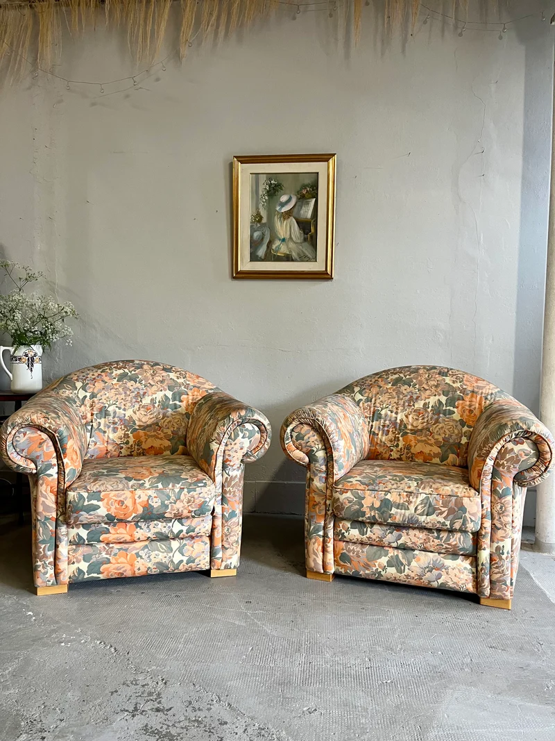 Fauteuil club fleuri - style cottage