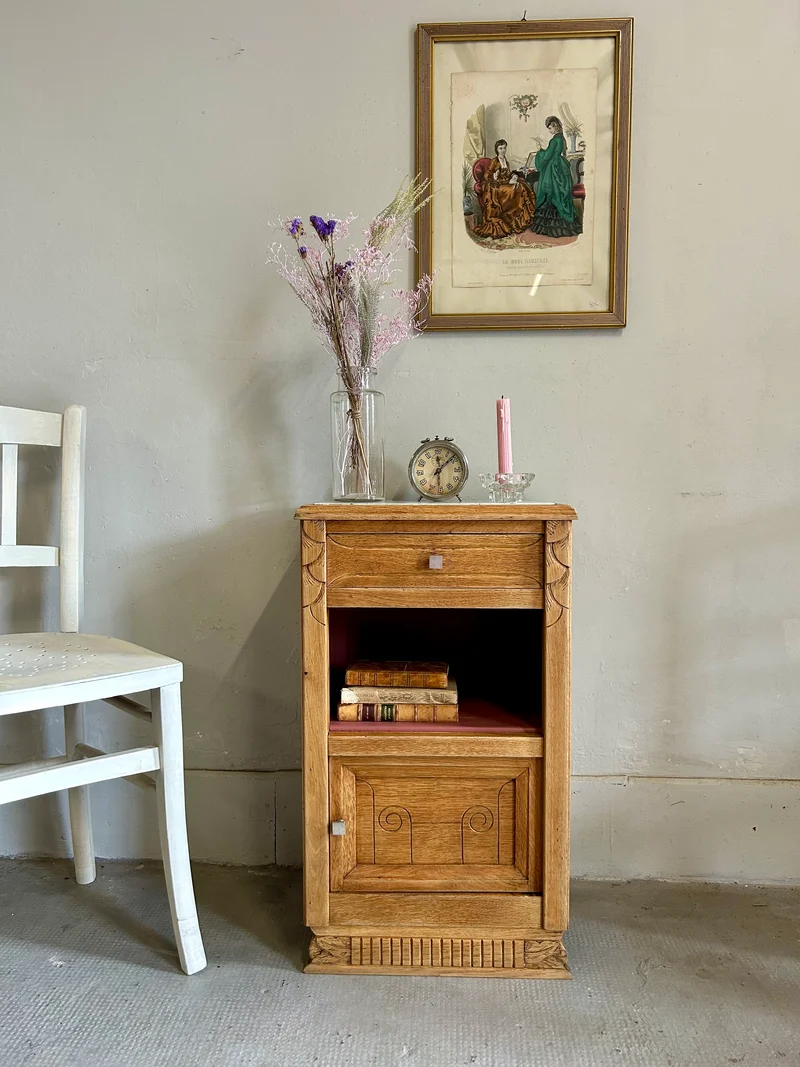 Chevet art déco - plateau marbre - niche rose