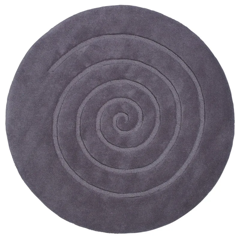 Tapis Rond Gris uni en laine tufté main SPIRAL