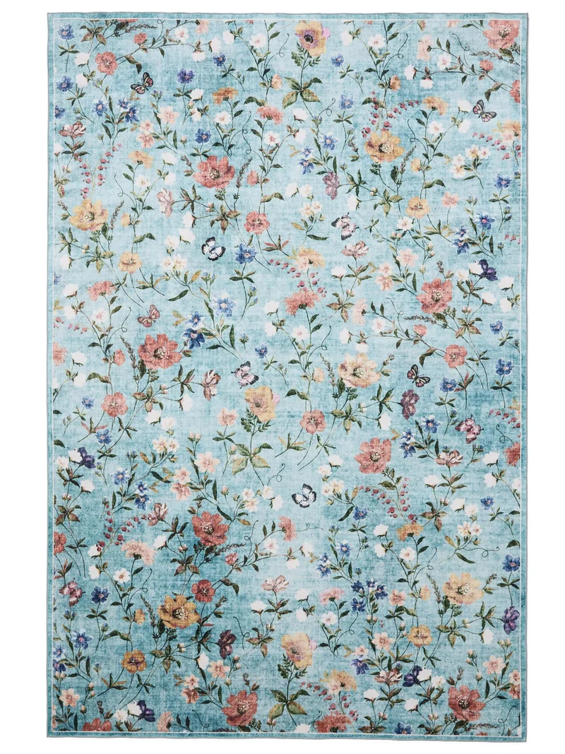 Tapis rétro motif à fleurs multicolore et bleu 160x230 cm