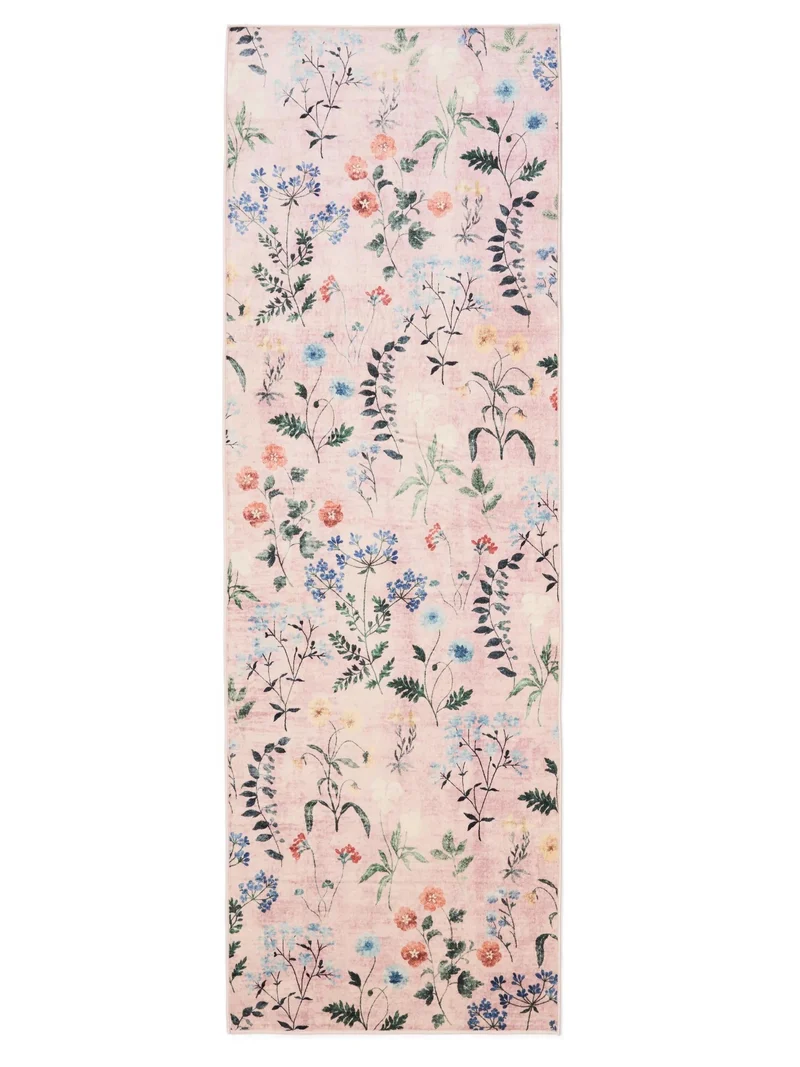 Tapis rétro motif à fleurs de couloir multicolore et rose 80x240 cm