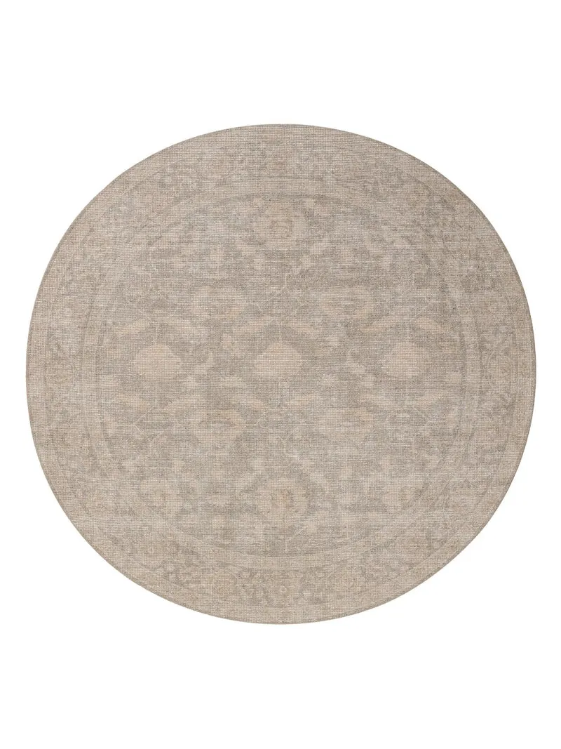 Tapis oriental vintage rond beige 240 cm de diamètre